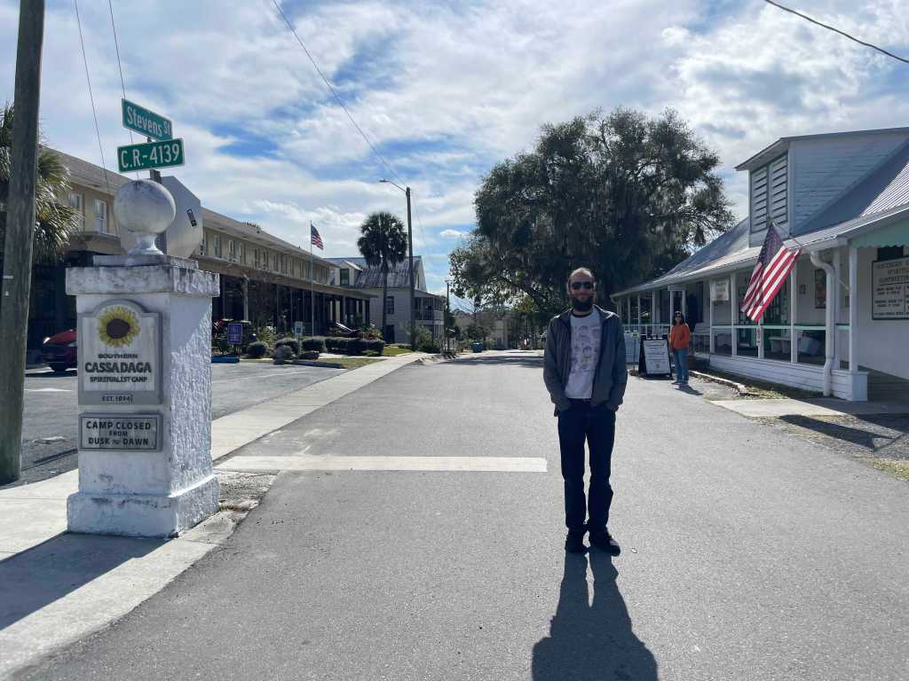 me standing in front of cassadaga's entrance