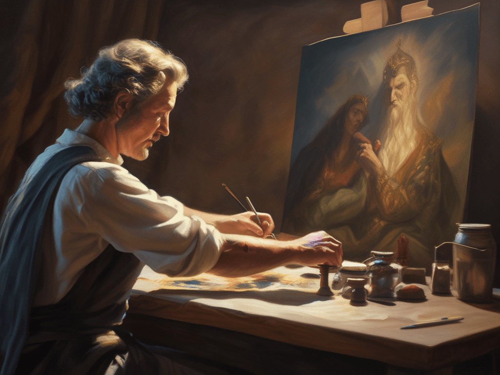 AI generated image of an artist painting a picture